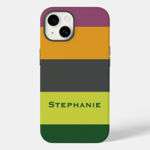 Funda Para iPhone 14 De Case-Mate Naranja Marrón Verde Abstracto Rayas Nombre Colori