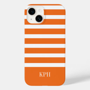 Funda Para iPhone 14 De Case-Mate Naranja moderno y franja blanca con monograma