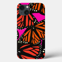 Funda Para iPhone 13 Naranja Monarch Mariposa de teléfono Estuche negro