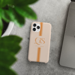 Funda Para iPhone 15 Pro Max Naranja   Monograma de rayas chic 
