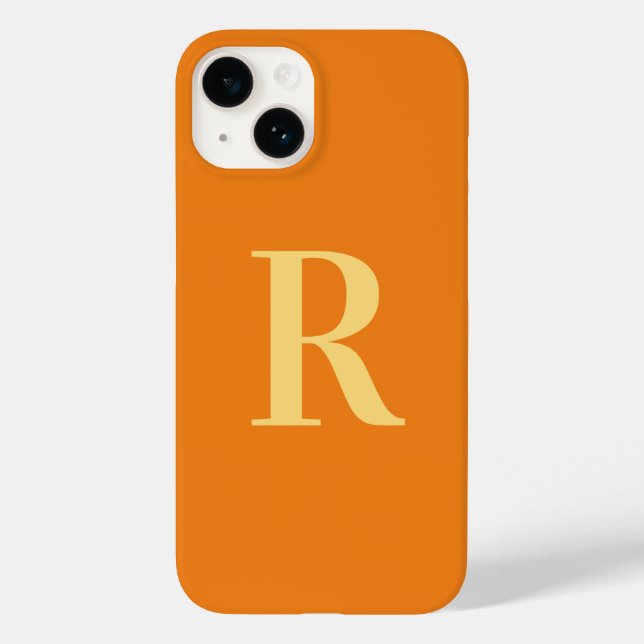 Funda De Case-Mate Para iPhone Naranja monograma moderno (Reverso )