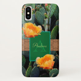 Funda Para iPhone X Naranja Monograma Personalizado Cactus Pear Rápida