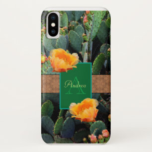Funda Para iPhone X Naranja Monograma Personalizado Cactus Pear Rápida