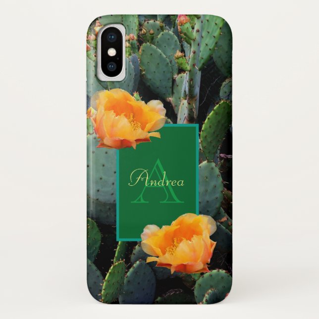 Funda De Case-Mate Para iPhone Naranja Monograma Personalizado Cactus Pear Rápida (Reverso)