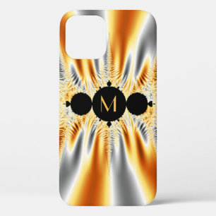 Funda Para iPhone 12 Naranja monogramado Fractal Gris metálico