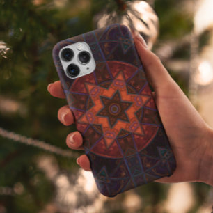 Funda Para iPhone 11 Naranja morado de flores Mosaic Kaleidoscope y azu