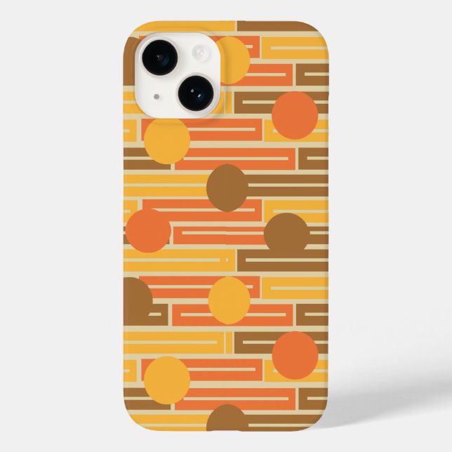 Funda De Case-Mate Para iPhone Naranja, Oro, Rectángulos y Círculos Marrones (Reverso )