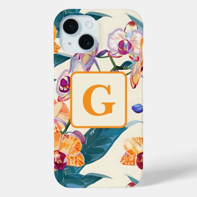 Funda De Case-Mate Para iPhone Naranja Orquídeas Monograma manta de pulpa (Reverso )