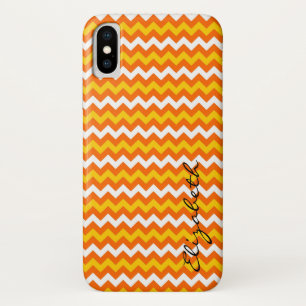 Funda Para iPhone X Naranja Personalizado Chevron Monograma