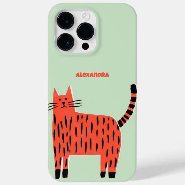 Funda De Case-Mate Para iPhone Naranja personalizado personalizado a rayas de gat (Reverso)