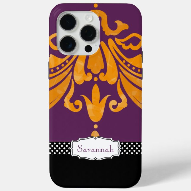 Funda De Case-Mate Para iPhone Naranja personalizado Tangerine Eggplant Damask (Reverso )