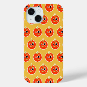 Funda Para iPhone 15 Naranja pixelado lindo monstruo cara arrojar almoh