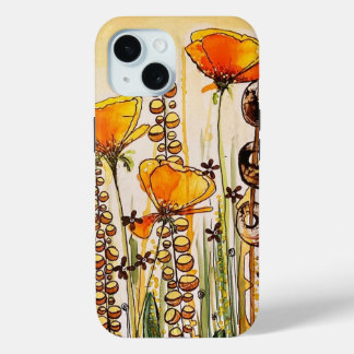 Funda Para iPhone 15 Naranja Poppies Brown Stalks