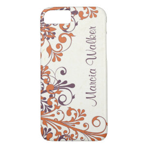 Funda Para iPhone 8/7 Naranja Purple Floral personalizada