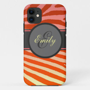 Funda Para iPhone 11 Naranja rayas de cebra brillantes personalizado ip
