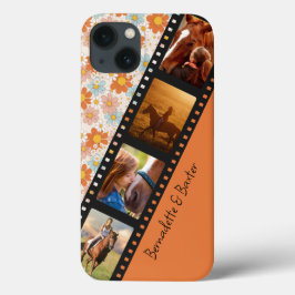 Funda Para iPhone 13 Naranja Retro Daisy 4 Photo Horse Collage Name