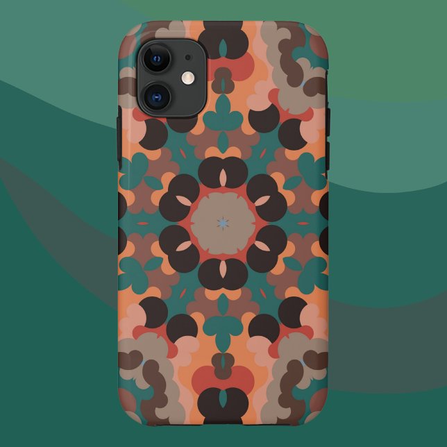 Funda De Case-Mate Para iPhone Naranja retro Mandala Flor azul y marrón (Subido por el creador)