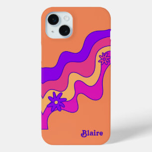 Funda Para iPhone 15 Mini Naranja retro personalizado, rosa, púrpura