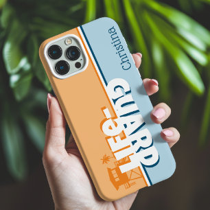 Funda Para iPhone 15 Naranja Retro y Azul Salvavidas Nombre Personaliza