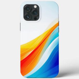 Funda Para iPhone 13 Pro Max Naranja retro y líneas curvadas abstractas azules