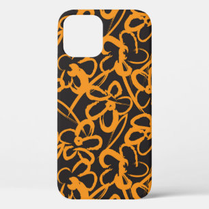 Funda Para iPhone 12 Naranja Rodamientos de pincel Floral retroceso de