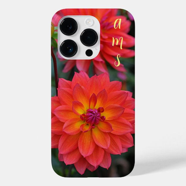 Funda De Case-Mate Para iPhone Naranja, rojo, flor de Dahlia amarilla (Reverso )