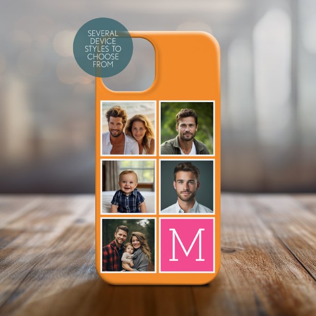 Funda De Case-Mate Para iPhone Naranja - Rosa caliente - 5 Collage de fotos - Mon (Personalized Phone Cover with Photos)