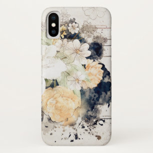 Funda Para iPhone X Naranja rosa delgado salpicado de color azul flora