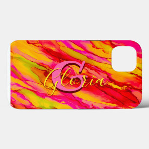 Funda Para iPhone 13 Naranja silvestre y tinta de alcohol Fuscia