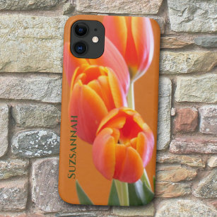 Funda Para iPhone 11 Naranja Tulip Flowers Personalizado Añadir su nomb