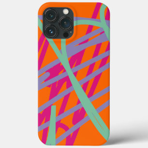 Funda Para iPhone 13 Pro Max Naranja Verde azulado Púrpura Líneas Rosa Scribble
