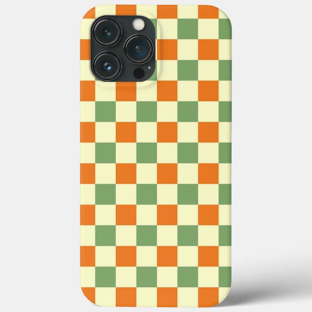 Funda De Case-Mate Para iPhone Naranja Verde Brown Checkered Gingham Pattern (Reverso )