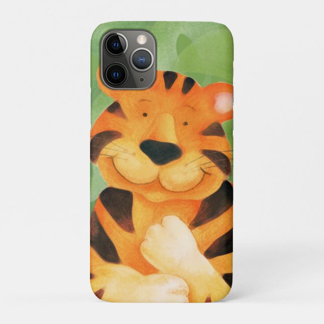 Funda De Case-Mate Para iPhone Naranja verde de arte de tigre infantil (Reverso)