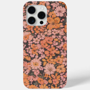 Funda Para iPhone 15 Pro Max naranja vintage y flores rosadas