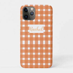 Funda Para iPhone 11 Pro Naranja White Gingham Personalizado