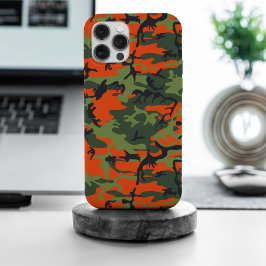 Funda Para iPhone 15 Pro Max Naranja y Camuflaje Verde, Ejército