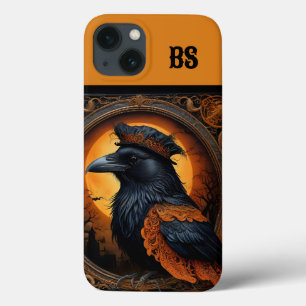 Funda Para iPhone 13 naranja y espeluznante cuervo de halloween negro