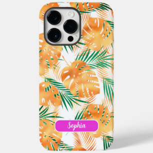 Funda Para iPhone 14 Pro Max De Case-Mate Naranja y hojas tropicales verdes, nombre del guió