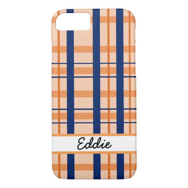 Funda De Case-Mate Para iPhone Naranja y Marina Plaid (Reverso)