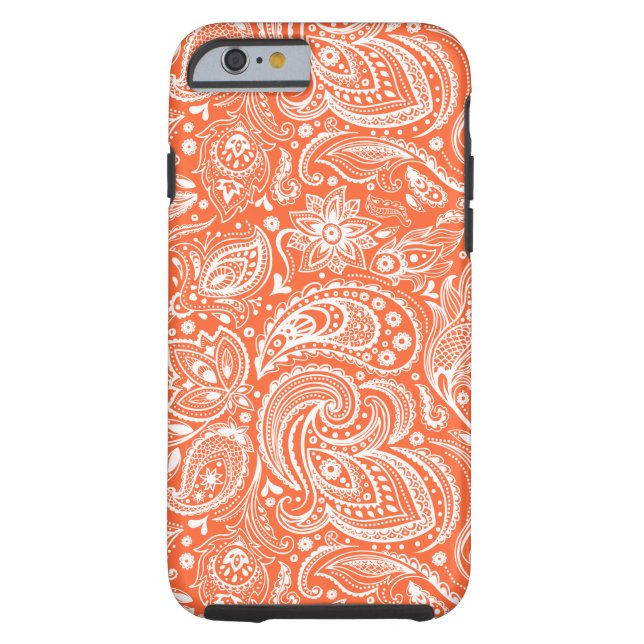 Funda De Case-Mate Para iPhone Naranja y retro blanco Paisley Damask Lace (Reverso)
