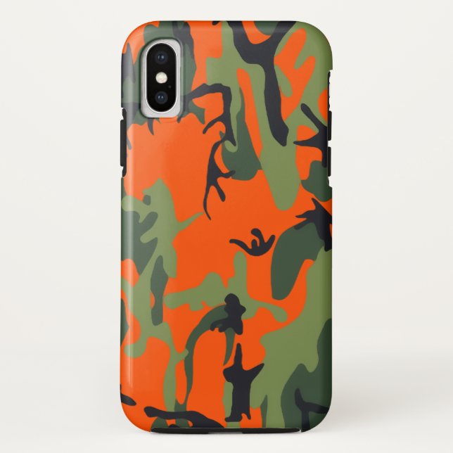 Funda De Case-Mate Para iPhone Naranja y verde Camo de la seguridad (Reverso)
