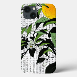 Funda Para iPhone 13 Naranjas asiáticos florecen en el fondo kanji