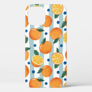 Funda Para iPhone 12 Naranjas de fondo a rayas, patrón de verano.