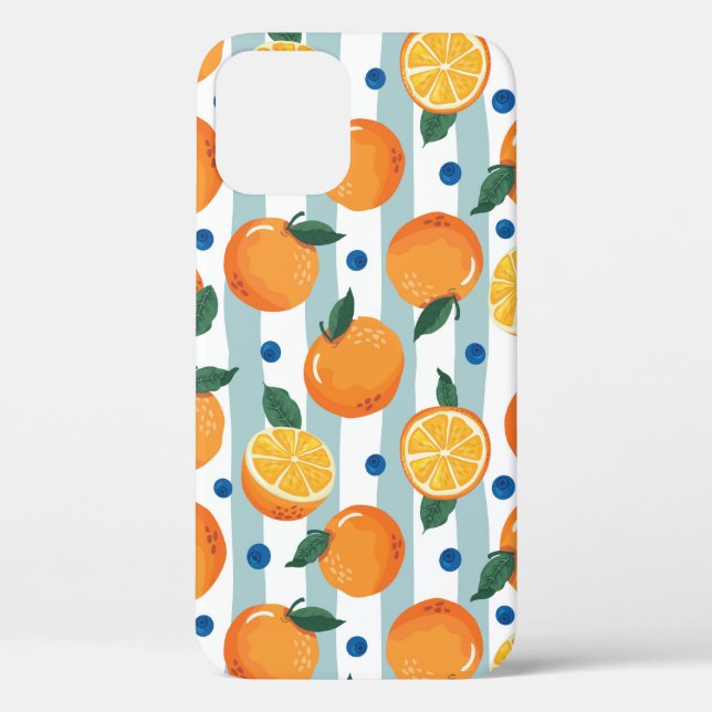 Funda De Case-Mate Para iPhone Naranjas de fondo a rayas, patrón de verano. (Reverso )