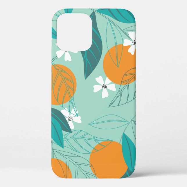 Funda De Case-Mate Para iPhone Naranjas florecientes en hojas. ilustracion (Reverso )