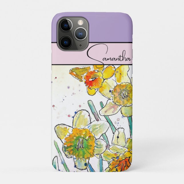 Funda De Case-Mate Para iPhone Narciso Acuarela Narcisos floral Flor Teléfono (Reverso)