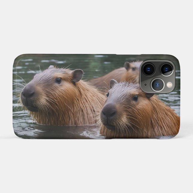 Funda De Case-Mate Para iPhone Natación De Capybaras En El Río, (Reverso (horizontal))