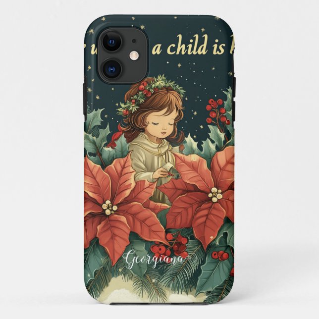 Funda De Case-Mate Para iPhone Natividad bíblica personalizada niño y verso (Reverso)