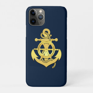 Funda Para iPhone 11 Pro Náutica de la rueda/ancla marina-azul/oro