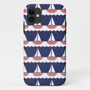 Funda Para iPhone 11 Náutica Náutica Patrón Navío Azul y Rojo